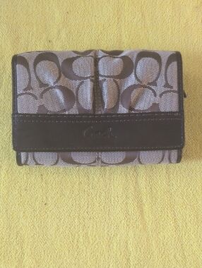 Coach Monogram Compact Wallet in Brown and Tan